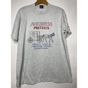 Vintage Anderson Pretzels Tee Shirt Size Large Snacks Promo Gray